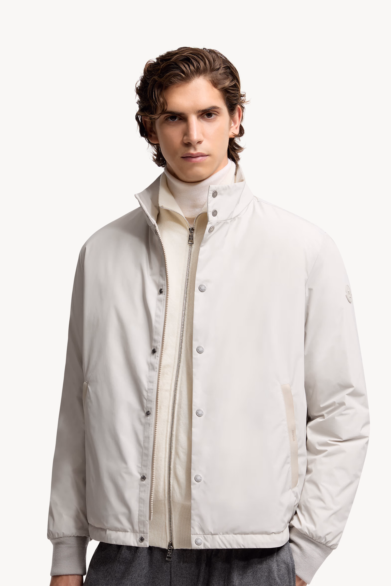 Lanques Leather-Trimmed Short Down Jacket Men Ice Grey Moncler 6